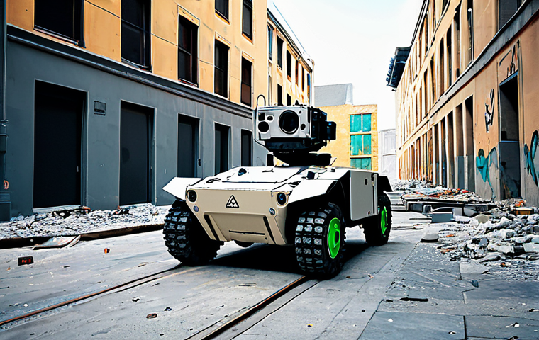 UGV Scout in Urban Environment**

"A modern Unmanned Ground Combat Vehicle (UGCV) acting as a scout in a derelict urban environment. The UGV is equipped with advanced sensors (LiDAR, cameras), navigating rubble and debris. Focus on the AI and autonomous navigation capabilities. Fully clothed, appropriate content, safe for work, perfect anatomy (of the UGV), natural proportions, professional photo, realistic, detailed, modest. Include graffiti on walls as part of the urban setting."

**