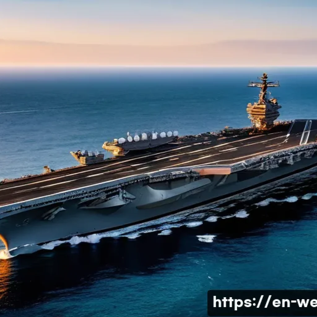 국가별 해군력 비교 - A highly detailed, realistic scene of a modern U.S. Navy Nimitz-class aircraft carrier at sea during...