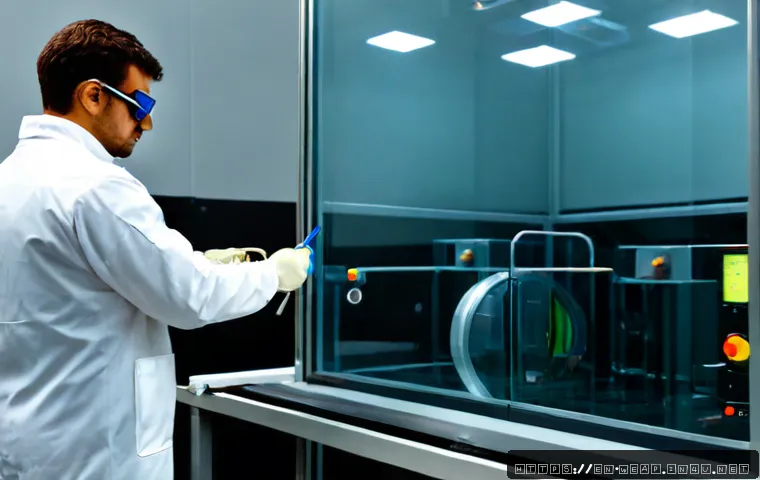 비살상 무기 연구 동향 - Photorealistic modern public-safety research laboratory, diverse engineers in protective eyewear eva...