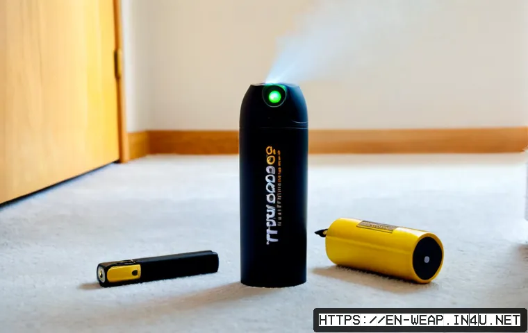 개인 방어무기 추천 - Photorealistic home safety preparation scene, a compact personal safety alarm, pepper spray canister...